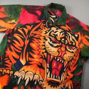 Tiger Fire Graphic Camp Collar Vacation Resort Tattoo Street Men Shirt XL